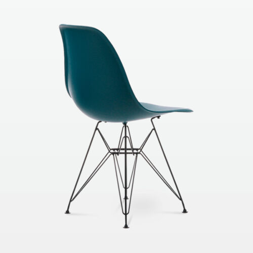 Designer Plastic Side Chair in Ocean & Black Metal Legs - back angle