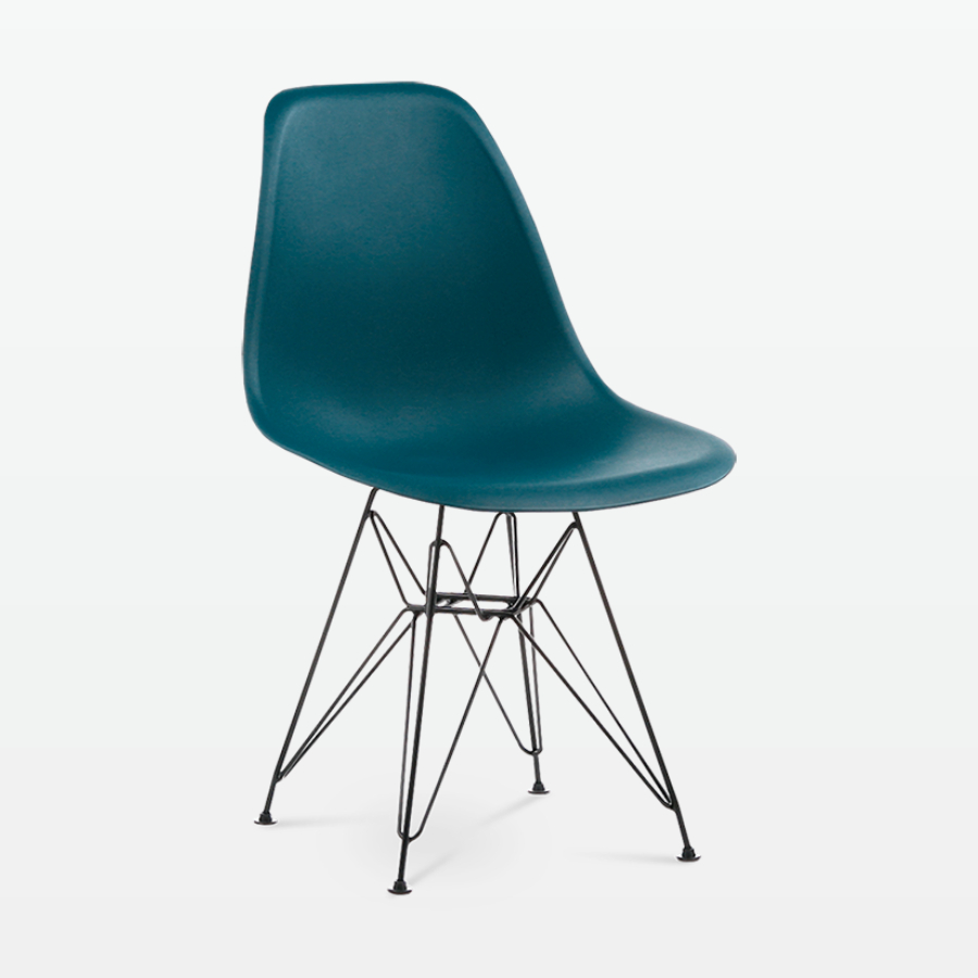 Designer Plastic Side Chair in Ocean & Black Metal Legs - front angle