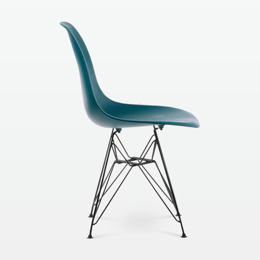Designer Plastic Side Chair in Ocean & Black Metal Legs - side
