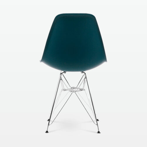 Designer Plastic Side Chair in Ocean & Chrome Metal Legs - back