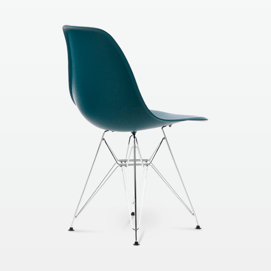 Designer Plastic Side Chair in Ocean & Chrome Metal Legs - back angle
