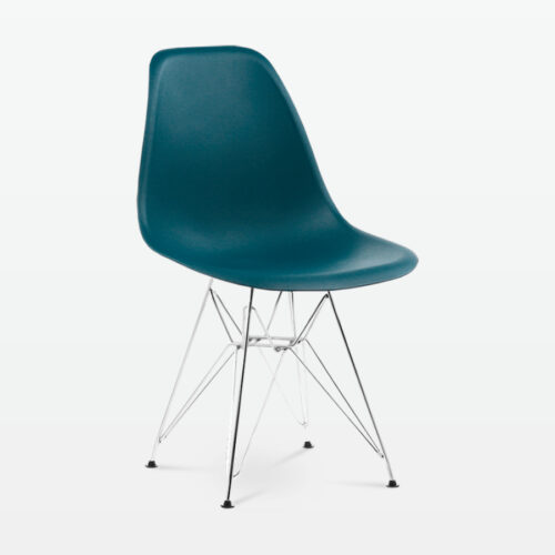 Designer Plastic Side Chair in Ocean & Chrome Metal Legs - front angle