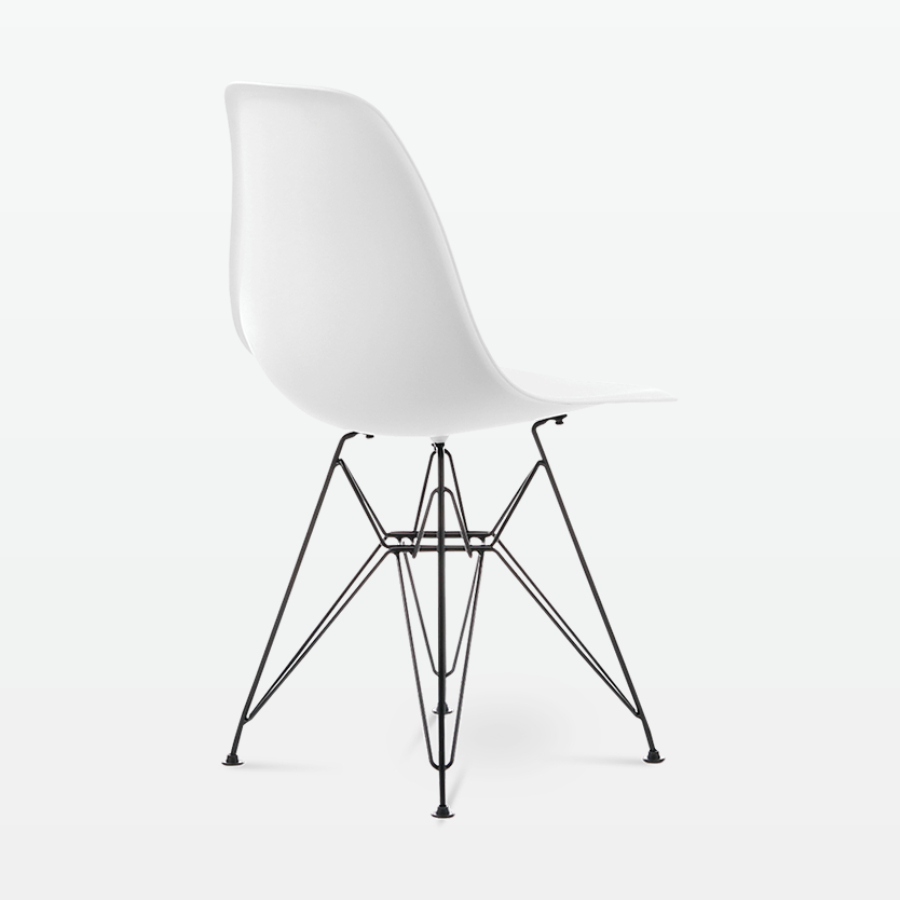 Designer Plastic Side Chair in White & Black Metal Legs - back angle