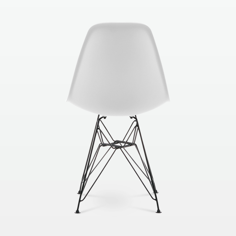 Designer Plastic Side Chair in White & Black Metal Legs - back