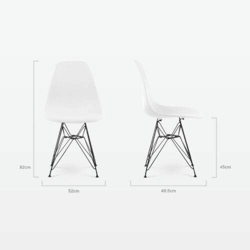 Designer Plastic Side Chair in White & Black Metal Legs - dimensions