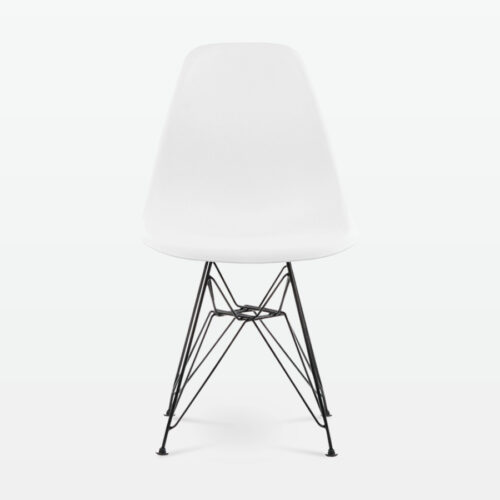 Designer Plastic Side Chair in White & Black Metal Legs - front