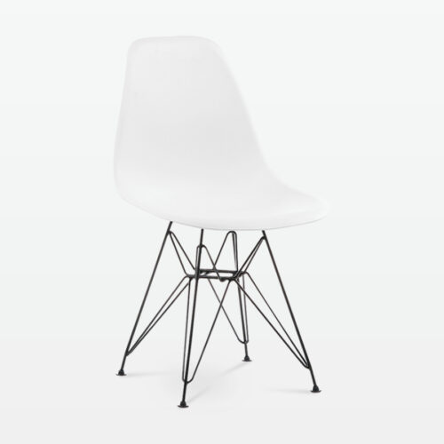 Designer Plastic Side Chair in White & Black Metal Legs - front angle
