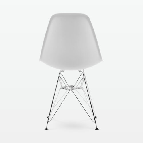 Designer Plastic Side Chair in White & Chrome Metal Legs - back