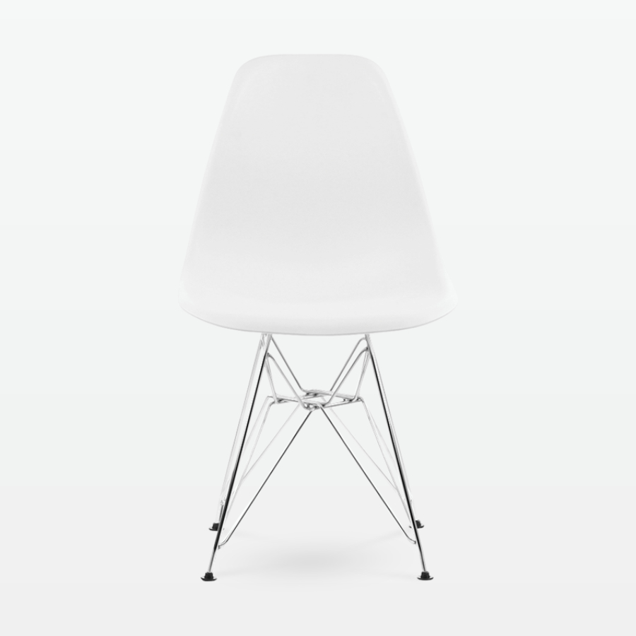 Designer Plastic Side Chair in White & Chrome Metal Legs - front
