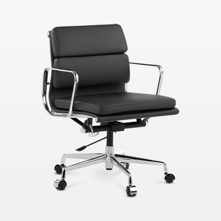 Designer Director Low Back Office Chair in Black Leather - front angle