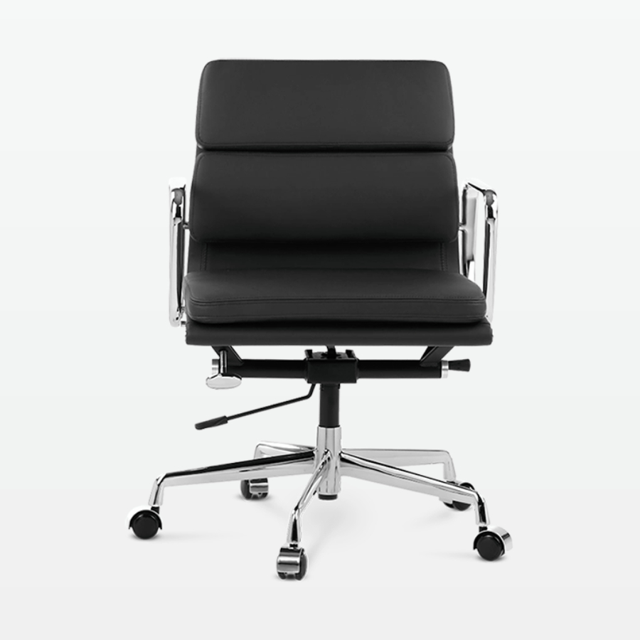 Designer Director Low Back Office Chair in Black Leather - front