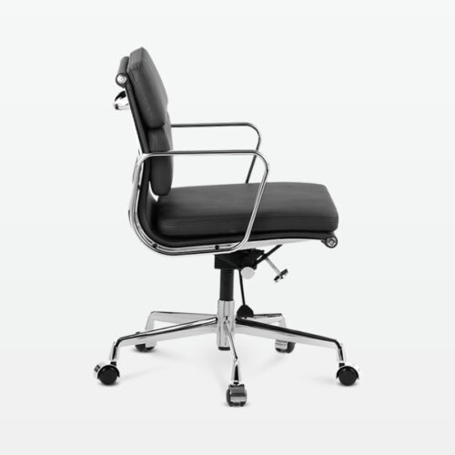 Designer Director Low Back Office Chair in Black Leather - side