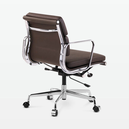 Designer Director Low Back Office Chair in Dark Brown Leather - back angle