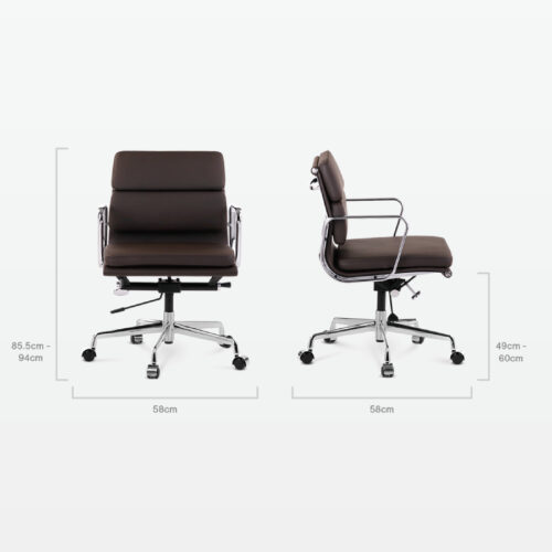 Designer Director Low Back Office Chair in Dark Brown Leather - back