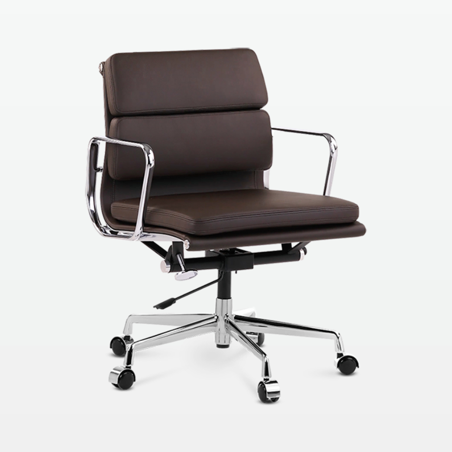 Designer Director Low Back Office Chair in Dark Brown Leather - front angle