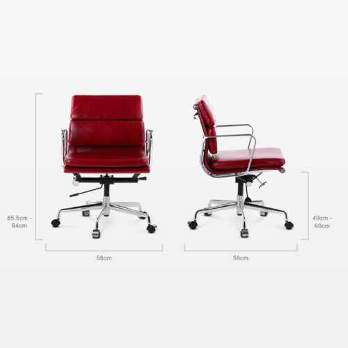 Designer Director Low Back Office Chair in Red Wine Leather - dimensions