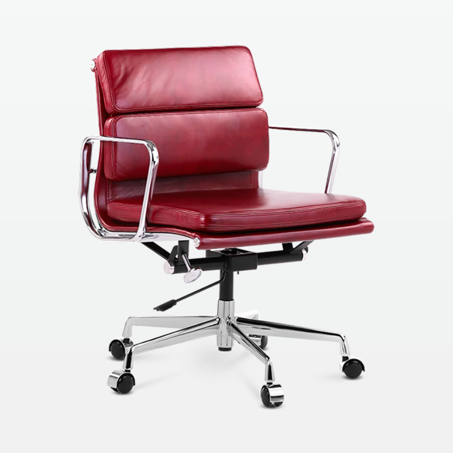 Designer Director Low Back Office Chair in Red Wine Leather - front angle