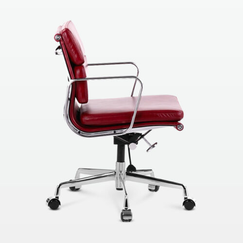 Designer Director Low Back Office Chair in Red Wine Leather - side