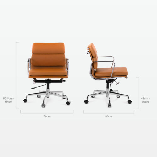 Designer Director Low Back Office Chair in Tan Brown Leather - dimensions