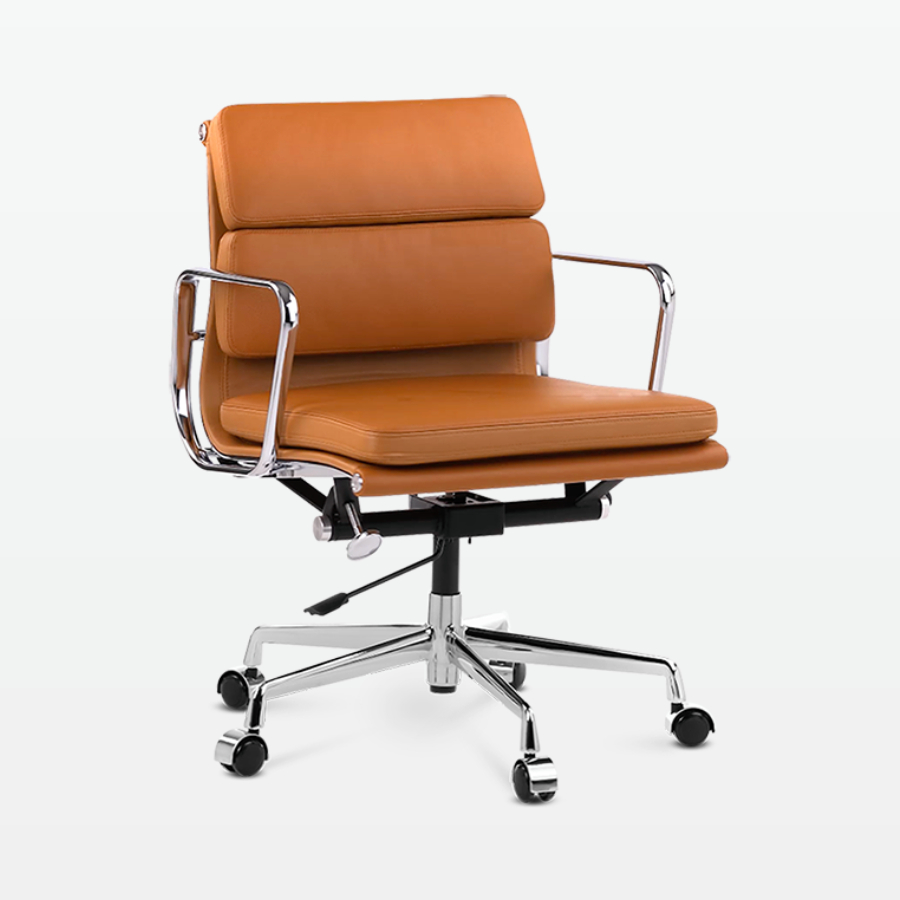 Designer Director Low Back Office Chair in Tan Brown Leather - front angle
