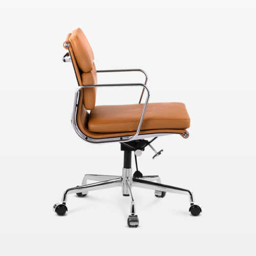 Designer Director Low Back Office Chair in Tan Brown Leather - side