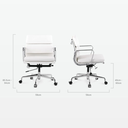Designer Director Low Back Office Chair in White Leather - dimensions