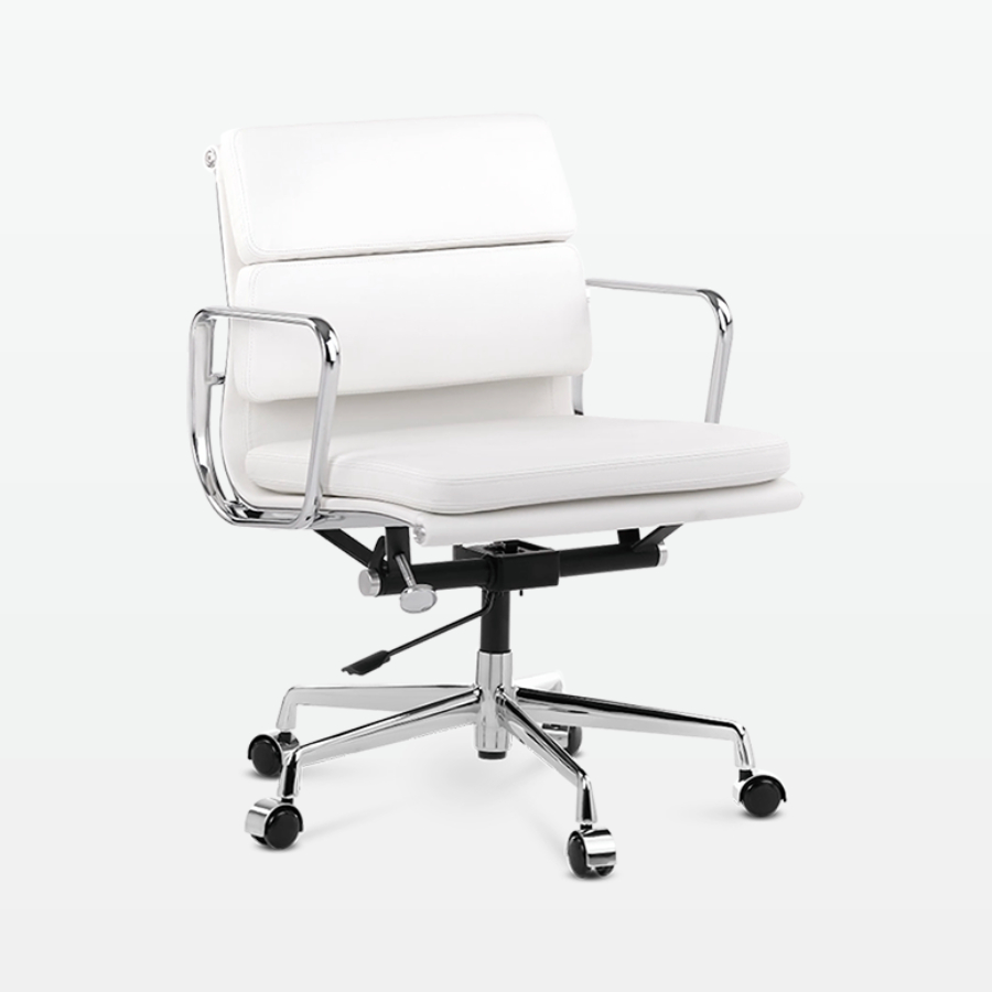Designer Director Low Back Office Chair in White Leather - front angle