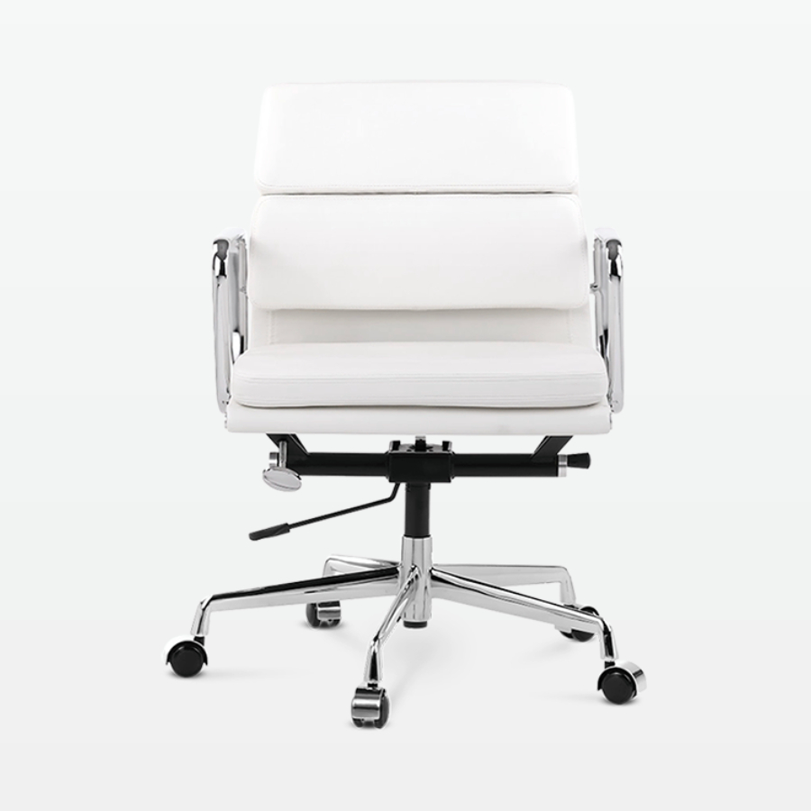Designer Director Low Back Office Chair in White Leather - front