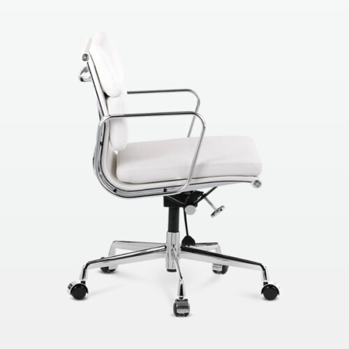 Designer Director Low Back Office Chair in White Leather - side