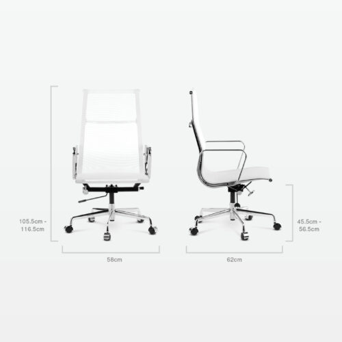 Designer Management High Back Office Chair in White Mesh - dimensions