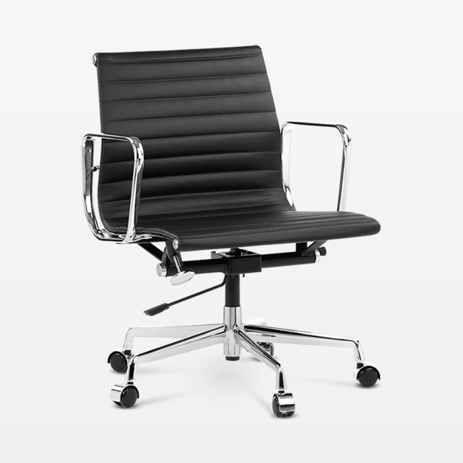 Designer Management Low Back Office Chair in Black Leather - front angle