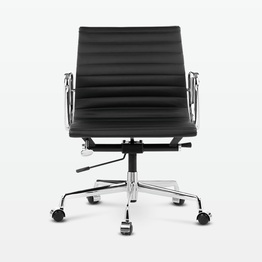 Designer Management Low Back Office Chair in Black Leather - front