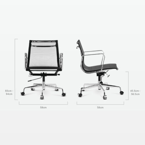 Designer Management Low Back Office Chair in Black Mesh - dimensions