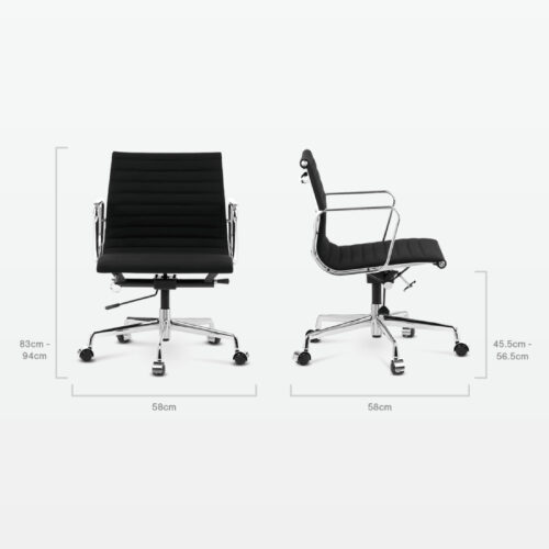 Designer Management Low Back Office Chair in Black Wool - dimensions