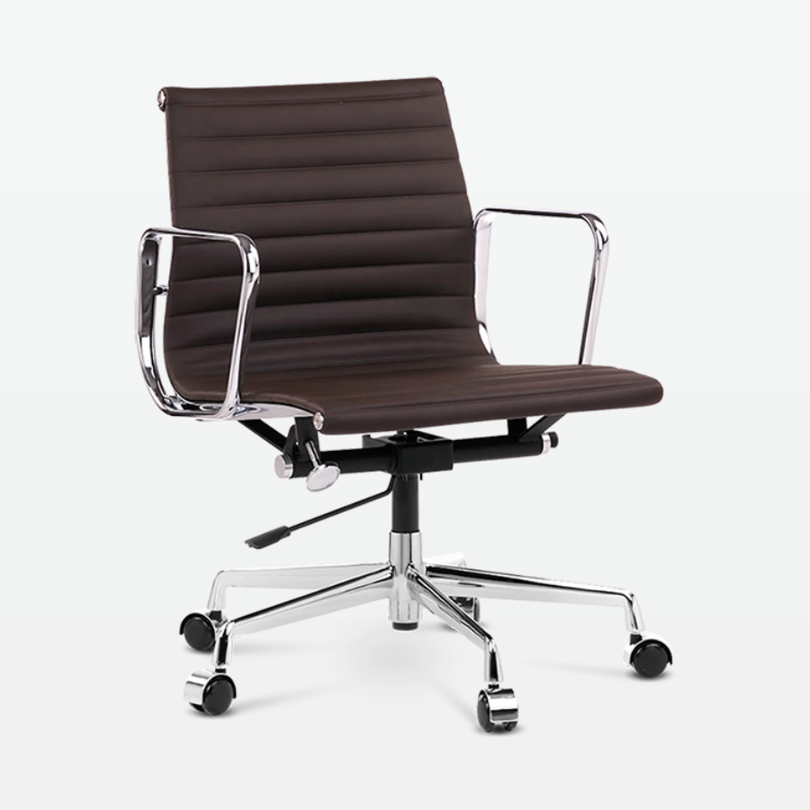 Designer Management Low Back Office Chair in Dark Brown Leather - front angle