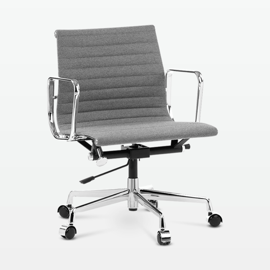 Designer Management Low Back Office Chair in Grey Wool - front angle