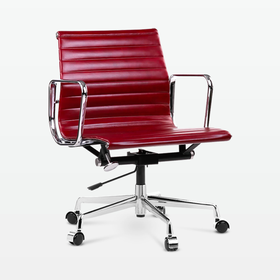 Designer Management Low Back Office Chair in Red Wine Leather - front angle