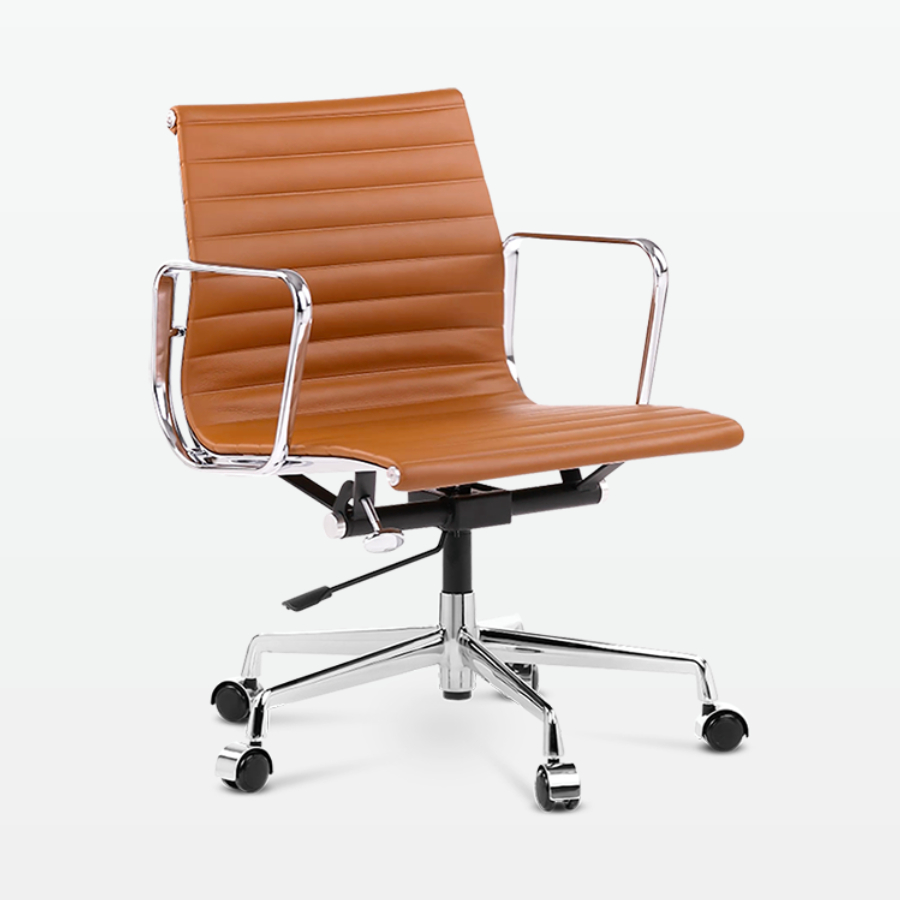 Designer Management Low Back Office Chair in Tan Brown Leather - front angle