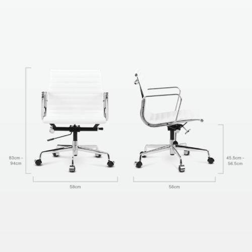 Designer Management Low Back Office Chair in White Leather - dimensions