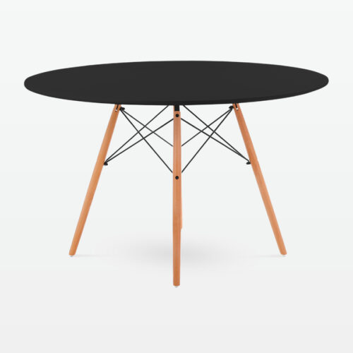 Mid-Century Designer 120cm Dining Table in Black Plastic, Metal & Beech Wooden Legs - side