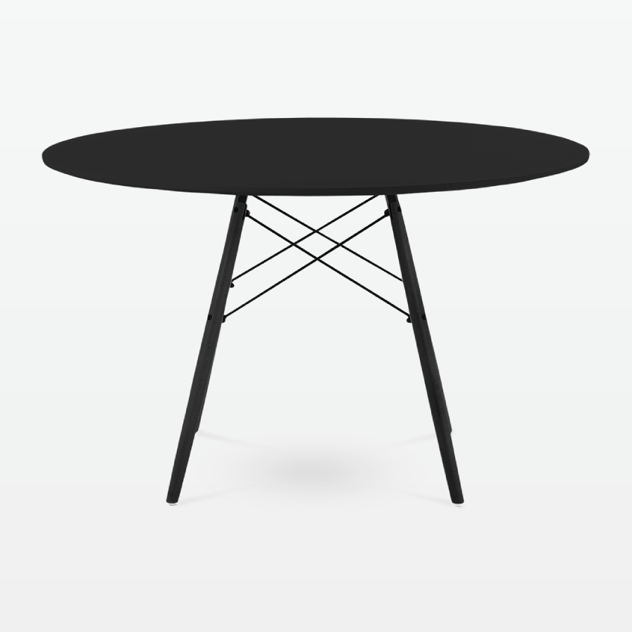 Mid-Century Designer 120cm Dining Table in Black Plastic, Metal & Black Wooden Legs - front