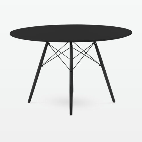 Mid-Century Designer 120cm Dining Table in Black Plastic, Metal & Black Wooden Legs - side
