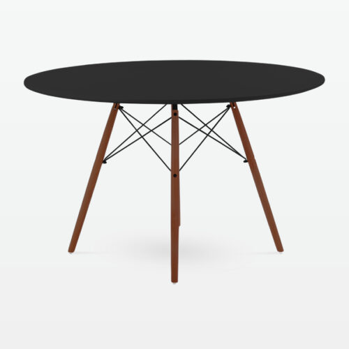 Mid-Century Designer 120cm Dining Table in Black Plastic, Metal & Walnut Wooden Legs - side