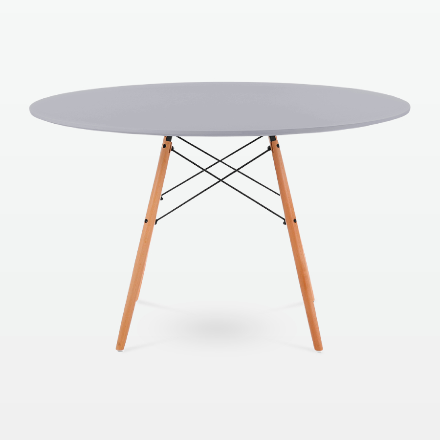 Mid-Century Designer 120cm Dining Table in Grey Plastic, Metal & Walnut Wooden Legs - front angle