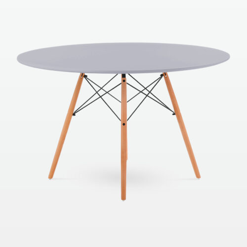 Mid-Century Designer 120cm Dining Table in Grey Plastic, Metal & Beech Wooden Legs - side