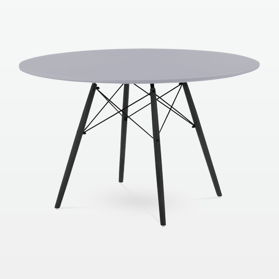 Mid-Century Designer 120cm Dining Table in Grey Plastic, Metal & Black Wooden Legs - front angle