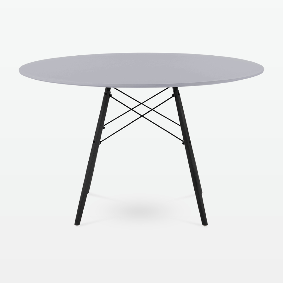 Mid-Century Designer 120cm Dining Table in Grey Plastic, Metal & Black Wooden Legs - front