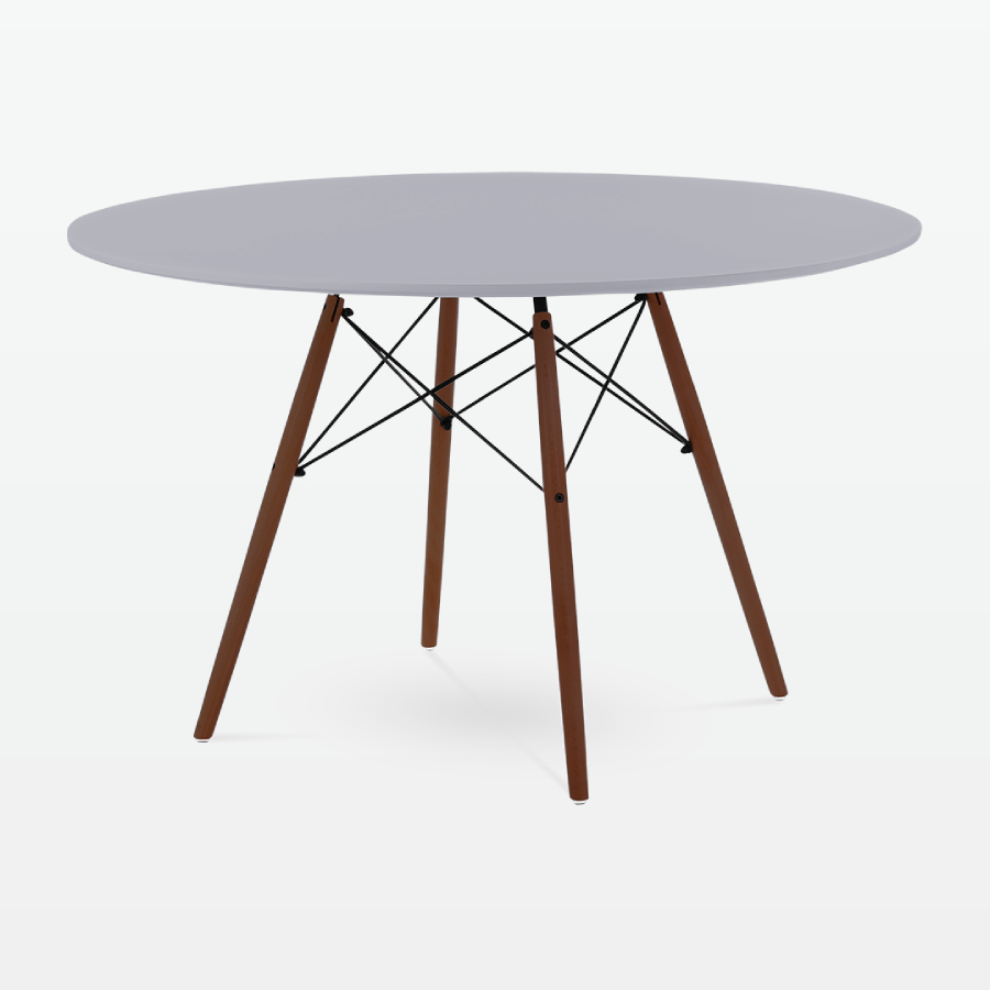 Mid-Century Designer 120cm Dining Table in Grey Plastic, Metal & Walnut Wooden Legs - front angle