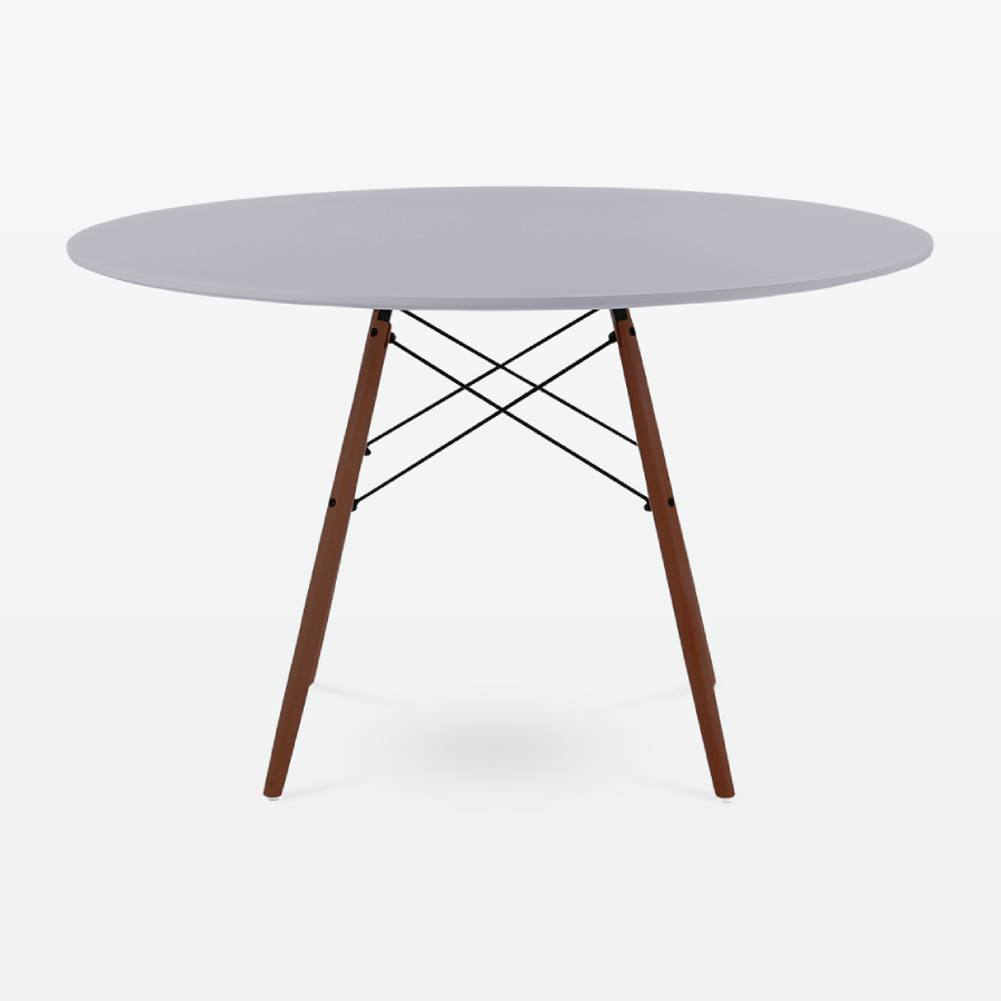 Mid-Century Designer 120cm Dining Table in Grey Plastic, Metal & Walnut Wooden Legs - front