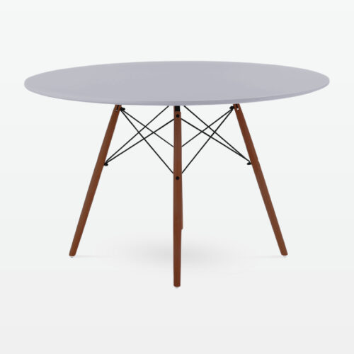 Mid-Century Designer 120cm Dining Table in Grey Plastic, Metal & Walnut Wooden Legs - side